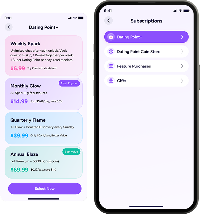 Subscriptions & Premium Features Screens